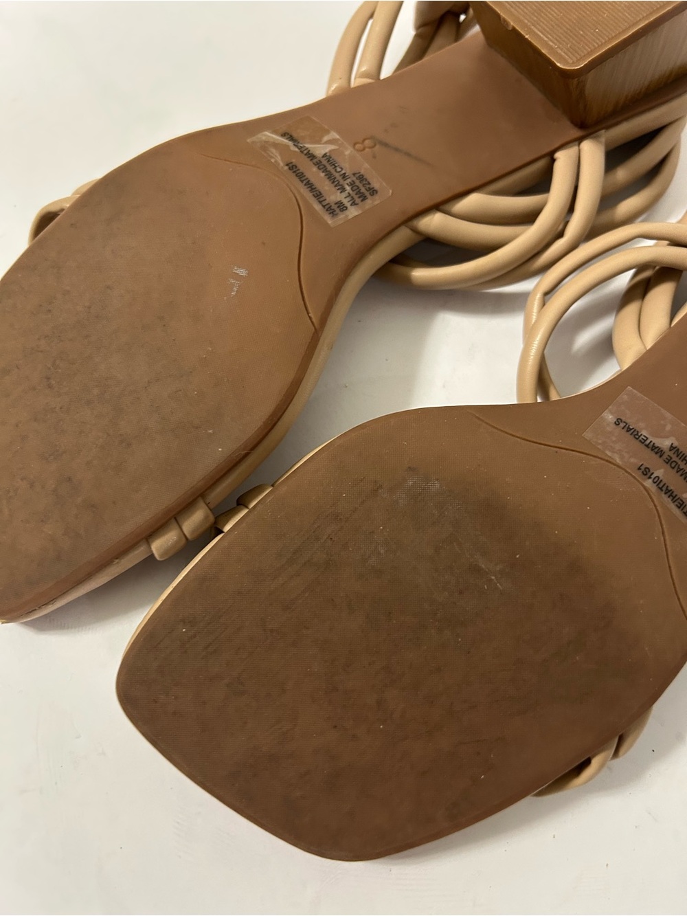 Steve Madden Hattie Square-Toe Block Heel Nude/Tan double toe straps Size 8 - Picture 7 of 9